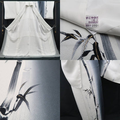 【新古品】tomihisa 新品 BANKAN 竹 モノトーン 着物 正絹 仕付け糸付 付下げ 5504