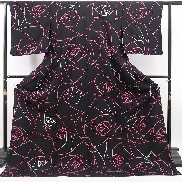 【新古品】tomihisa 新品 単衣 薔薇 着物 正絹 仕付け糸付 小紋 5549