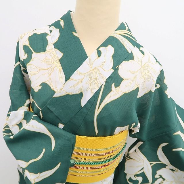 【新品】tomihisa 新品 撫松庵 アウトラインリリー ユリ セオアルファ 洗える夏着物 仕付け糸付 小紋 浴衣 6213