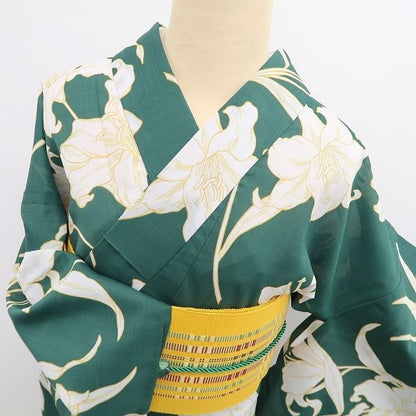 【新品】tomihisa 新品 撫松庵 アウトラインリリー ユリ セオアルファ 洗える夏着物 仕付け糸付 小紋 浴衣 6213