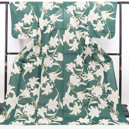【新品】tomihisa 新品 撫松庵 アウトラインリリー ユリ セオアルファ 洗える夏着物 仕付け糸付 小紋 浴衣 6213