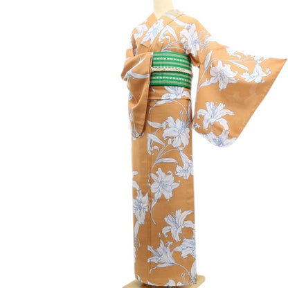 【新品】tomihisa 新品 撫松庵 アウトラインリリー ユリ セオアルファ 洗える夏着物 仕付け糸付 小紋 浴衣 6214