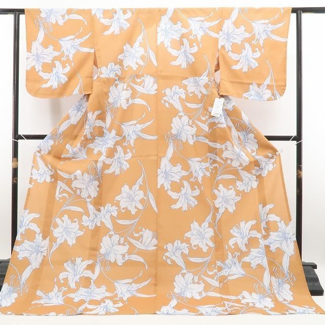 【新品】tomihisa 新品 撫松庵 アウトラインリリー ユリ セオアルファ 洗える夏着物 仕付け糸付 小紋 浴衣 6214