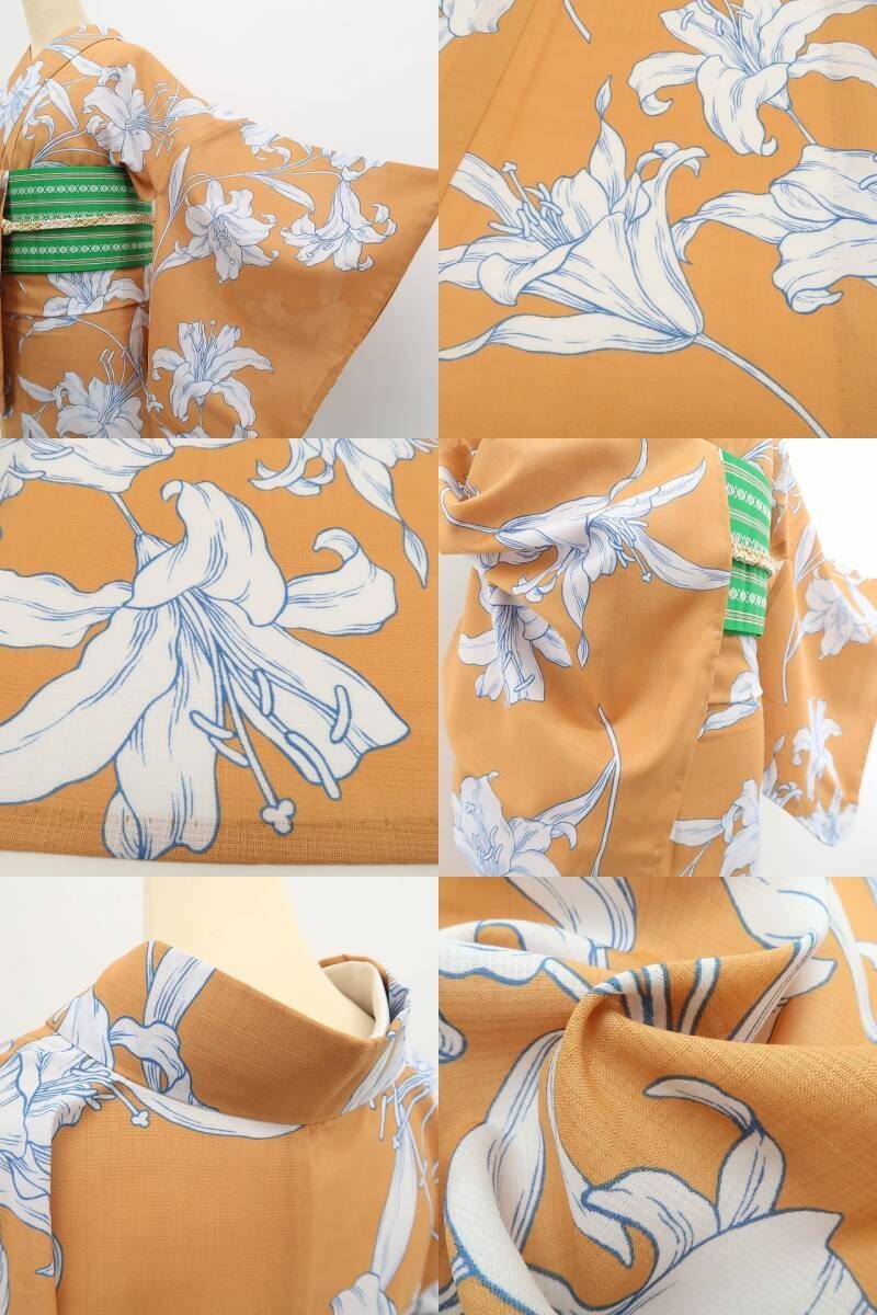 【新品】tomihisa 新品 撫松庵 アウトラインリリー ユリ セオアルファ 洗える夏着物 仕付け糸付 小紋 浴衣 6214