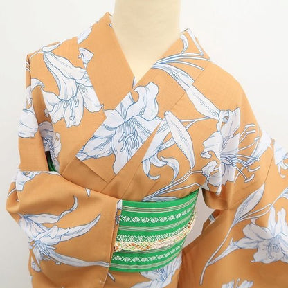 【新品】tomihisa 新品 撫松庵 アウトラインリリー ユリ セオアルファ 洗える夏着物 仕付け糸付 小紋 浴衣 6214