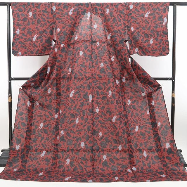 【新品】tomihisa 新品 撫松庵 妖怪シルエット セオアルファ 洗える夏着物 仕付け糸付 小紋 浴衣 6222