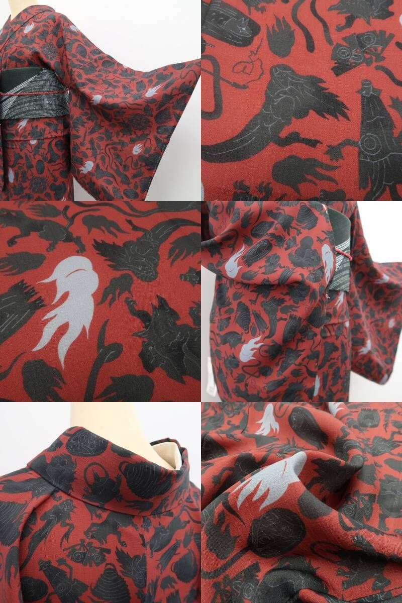 【新品】tomihisa 新品 撫松庵 妖怪シルエット セオアルファ 洗える夏着物 仕付け糸付 小紋 浴衣 6222