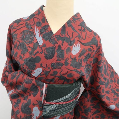 【新品】tomihisa 新品 撫松庵 妖怪シルエット セオアルファ 洗える夏着物 仕付け糸付 小紋 浴衣 6222