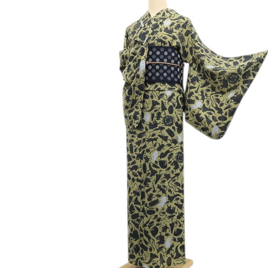 【新品】tomihisa 新品 撫松庵 妖怪シルエット セオアルファ 洗える夏着物 仕付け糸付 小紋 浴衣 6223