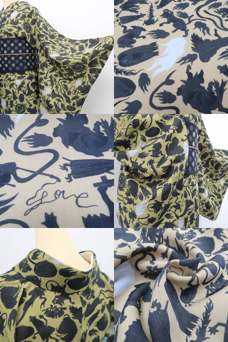 【新品】tomihisa 新品 撫松庵 妖怪シルエット セオアルファ 洗える夏着物 仕付け糸付 小紋 浴衣 6223