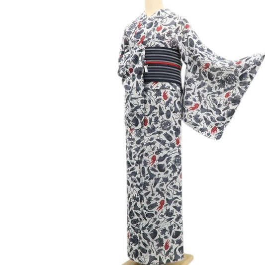 【新品】tomihisa 新品 撫松庵 妖怪シルエット セオアルファ 洗える夏着物 仕付け糸付 小紋 浴衣 6224