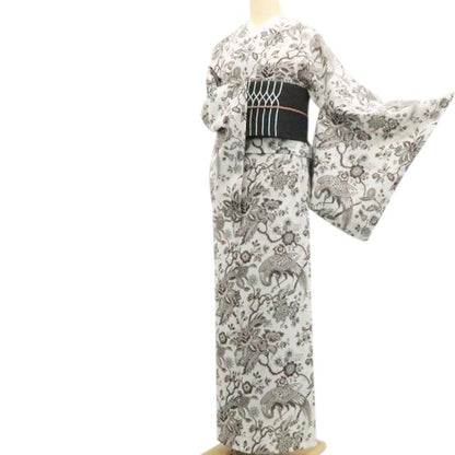 【新品】tomihisa 新品 SOULEIADO セオアルファ 鷺 お仕立て上がり品 洗える夏着物 仕付け糸付 小紋 浴衣 6341