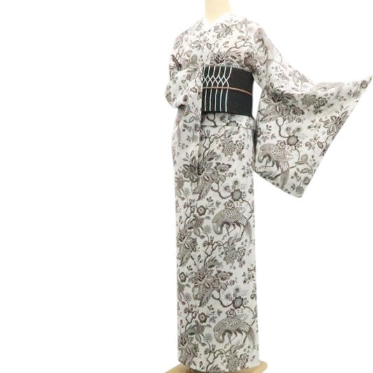 【新品】tomihisa 新品 SOULEIADO セオアルファ 鷺 お仕立て上がり品 洗える夏着物 仕付け糸付 小紋 浴衣 6341