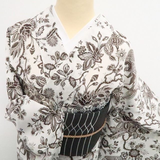 【新品】tomihisa 新品 SOULEIADO セオアルファ 鷺 お仕立て上がり品 洗える夏着物 仕付け糸付 小紋 浴衣 6341