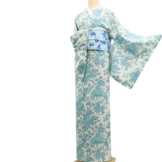 【新品】tomihisa 新品 SOULEIADO セオアルファ 鷺 お仕立て上がり品 洗える夏着物 仕付け糸付 小紋 浴衣 6342