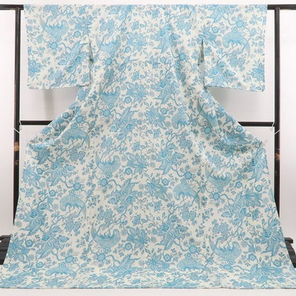 【新品】tomihisa 新品 SOULEIADO セオアルファ 鷺 お仕立て上がり品 洗える夏着物 仕付け糸付 小紋 浴衣 6342