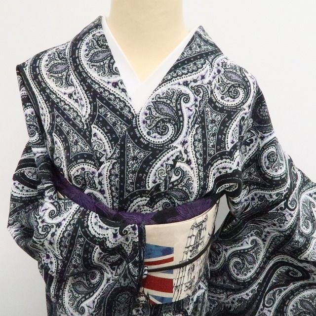 【新品】tomihisa 新品 SOULEIADO セオアルファ ペイズリー お仕立て上がり品 洗える夏着物 仕付け糸付 小紋 浴衣 6346