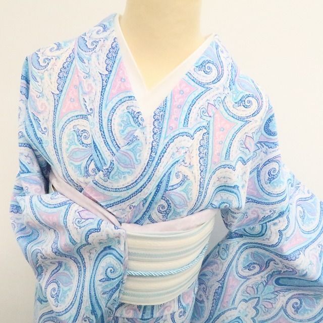 【新品】tomihisa 新品 SOULEIADO セオアルファ ペイズリー お仕立て上がり品 洗える夏着物 仕付け糸付 小紋 浴衣 6347