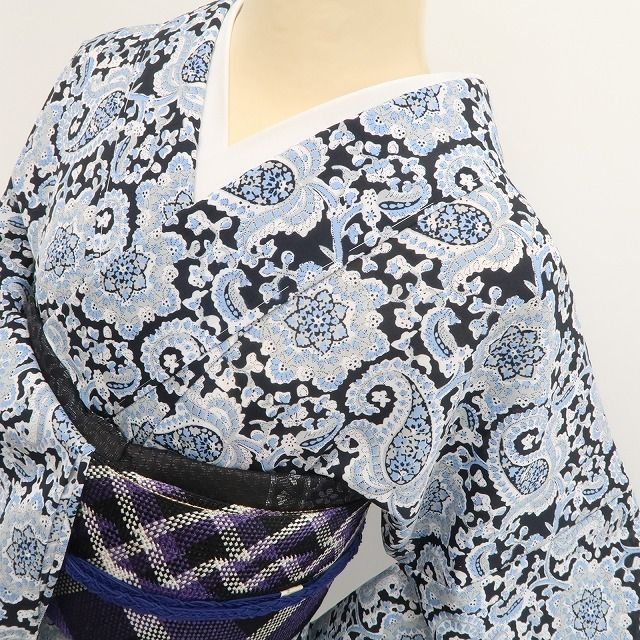 【新品】tomihisa 新品 SOULEIADO セオアルファ ペイズリー お仕立て上がり品 洗える夏着物 仕付け糸付 小紋 浴衣 6431