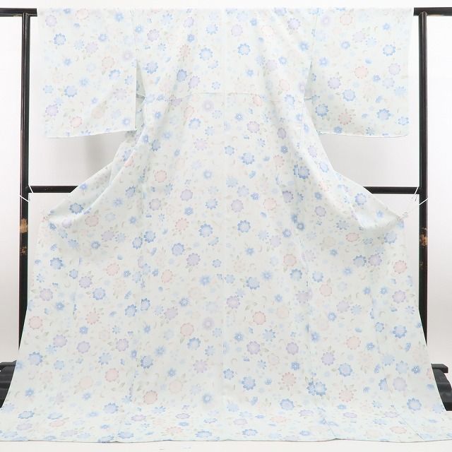 【新品】tomihisa 新品 単衣 東レシルック 唐花 お仕立て上がり品 洗える夏着物 トールサイズ 小紋 6543