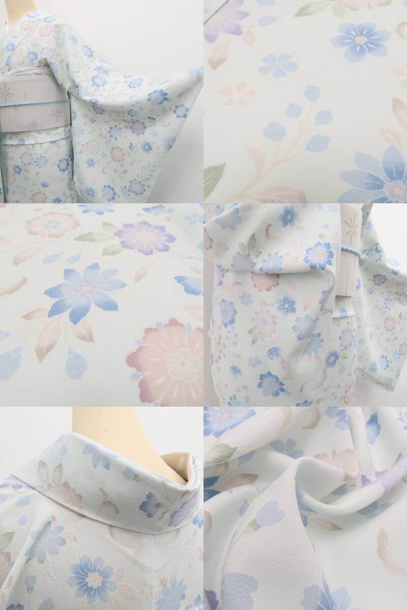 【新品】tomihisa 新品 単衣 東レシルック 唐花 お仕立て上がり品 洗える夏着物 トールサイズ 小紋 6543