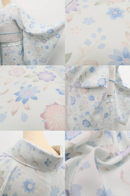 【新品】tomihisa 新品 単衣 東レシルック 唐花 お仕立て上がり品 洗える夏着物 トールサイズ 小紋 6543