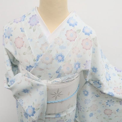 【新品】tomihisa 新品 単衣 東レシルック 唐花 お仕立て上がり品 洗える夏着物 トールサイズ 小紋 6543