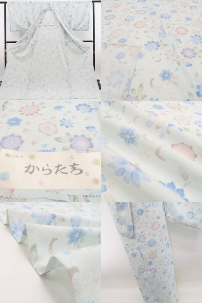 【新品】tomihisa 新品 単衣 東レシルック 唐花 お仕立て上がり品 洗える夏着物 トールサイズ 小紋 6543