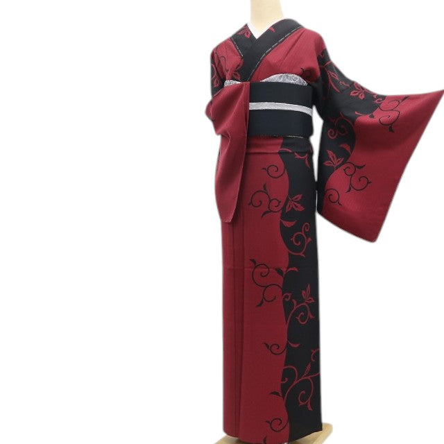 【新古品】tomihisa 新品 単衣 唐草 着物 正絹 仕付け糸付 ワイドサイズ 小紋 6611