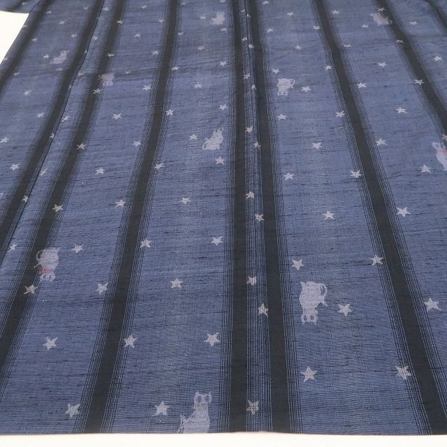 【新古品】tomihisa 新品 単衣 奥順謹製 はたおり娘 猫×星 着物 仕付け糸付 証紙付 結城紬 6615