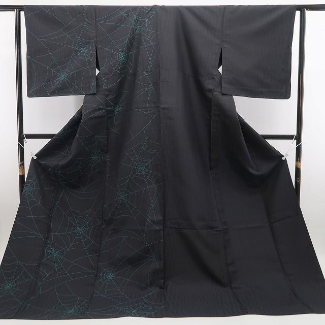 【新古品】tomihisa 新品 単衣 片身替わり 蜘蛛の巣 着物 正絹 仕付け糸付 トールサイズ お召 6619