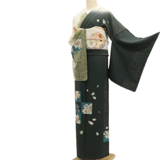 【新古品】tomihisa 新品 単衣 螺鈿作家 藤本隆士 落款 桜 着物 仕付け糸付 トールサイズ 訪問着 6622