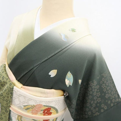 【新古品】tomihisa 新品 単衣 螺鈿作家 藤本隆士 落款 桜 着物 仕付け糸付 トールサイズ 訪問着 6622