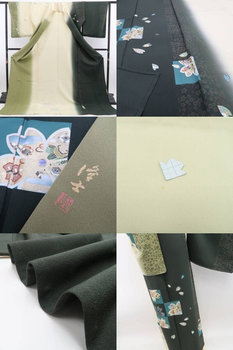 【新古品】tomihisa 新品 単衣 螺鈿作家 藤本隆士 落款 桜 着物 仕付け糸付 トールサイズ 訪問着 6622