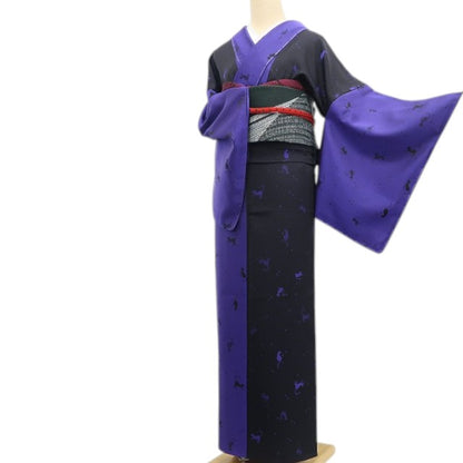 【新古品】tomihisa 新品 単衣 猫 着物 正絹 仕付け糸付 小紋 6643