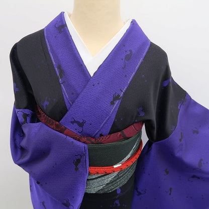 【新古品】tomihisa 新品 単衣 猫 着物 正絹 仕付け糸付 小紋 6643