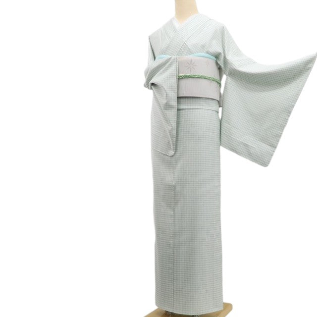 【新古品】tomihisa 新品 単衣 格子柄 着物 正絹 仕付け糸付 小紋 6689