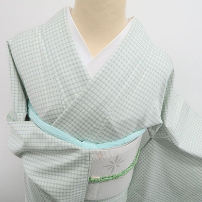 【新古品】tomihisa 新品 単衣 格子柄 着物 正絹 仕付け糸付 小紋 6689
