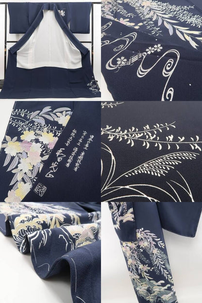tomihisa 新品 金彩友禅作家 和田光正 落款 桜 着物 正絹 仕付け糸付 トールサイズ”青褐に宿る品格の金彩”訪問着 6914