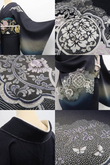 tomihisa 新品 金彩友禅作家 和田光正 落款 唐花 着物 正絹 仕付け糸付 トールサイズ”紫黒に浮かぶ金彩の煌めき”訪問着 6916