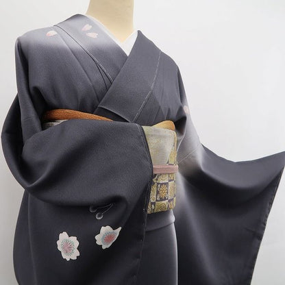 tomihisa 新品 桜×さくらんぼ モノトーン 着物 仕付け糸付 トールサイズ”上品な佇まいに愛らしさを添えるさくらんぼ”訪問着 6950