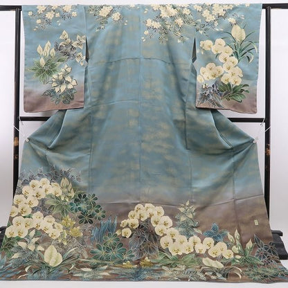 tomihisa 美品 胡蝶蘭 金通し 落款 着物 仕付け糸付 作家物 トールサイズ”幸福を運び晴れの日を彩る胡蝶蘭”訪問着 6954
