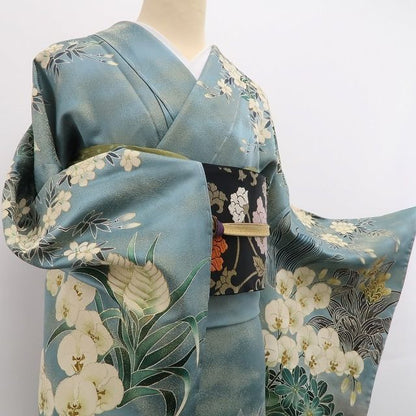 tomihisa 美品 胡蝶蘭 金通し 落款 着物 仕付け糸付 作家物 トールサイズ”幸福を運び晴れの日を彩る胡蝶蘭”訪問着 6954