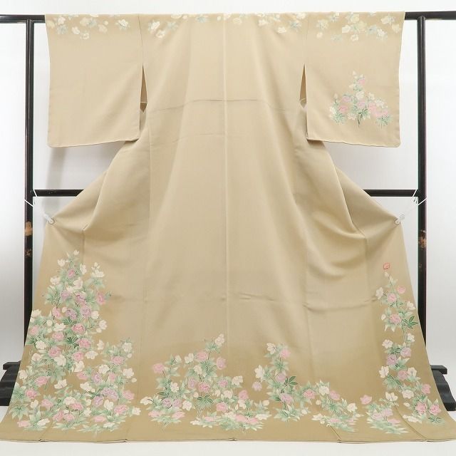 tomihisa 新品 手描き友禅 落款 着物 正絹 仕付け糸付”静けさに花ひらく手描き友禅”訪問着 6956