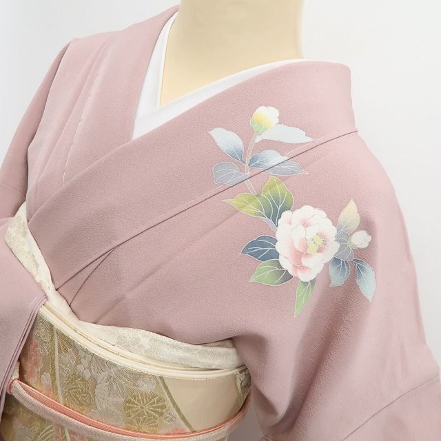 tomihisa 新品 手描き友禅 椿 着物 正絹 仕付け糸付”椿が語る上品な華やかさ”訪問着 6978