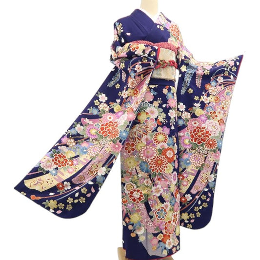 【中古】tomihisa 美品 着物 正絹 成人式 トールサイズ 振袖 7004