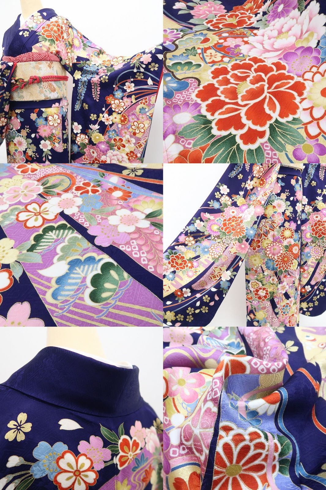 【中古】tomihisa 美品 着物 正絹 成人式 トールサイズ 振袖 7004
