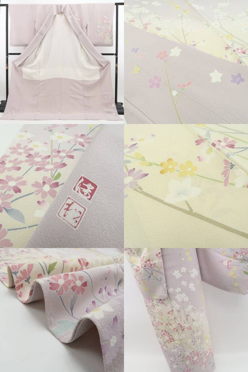 tomihisa 新品 京加賀友禅 松本健一 落款 着物 正絹 仕付け糸付”淡く香る花々で装いに上品な華を添えて”訪問着 7005
