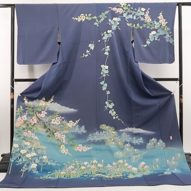 tomihisa 未着用 十日町友禅 阿部佳雪 落款 茶屋辻 着物 正絹 仕付け糸付”茶屋 辻が描く穏やかな晴れの日”訪問着 7012