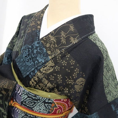 【新古品】tomihisa 新品 寄せ柄 着物 正絹 仕付け糸付 お召 7341